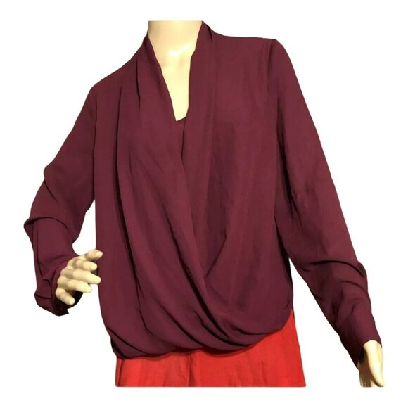 Vince Camuto Blouse Women Size S Workwear Casual Crisscross Drape Hi Low Vneck - Picture 3 of 11